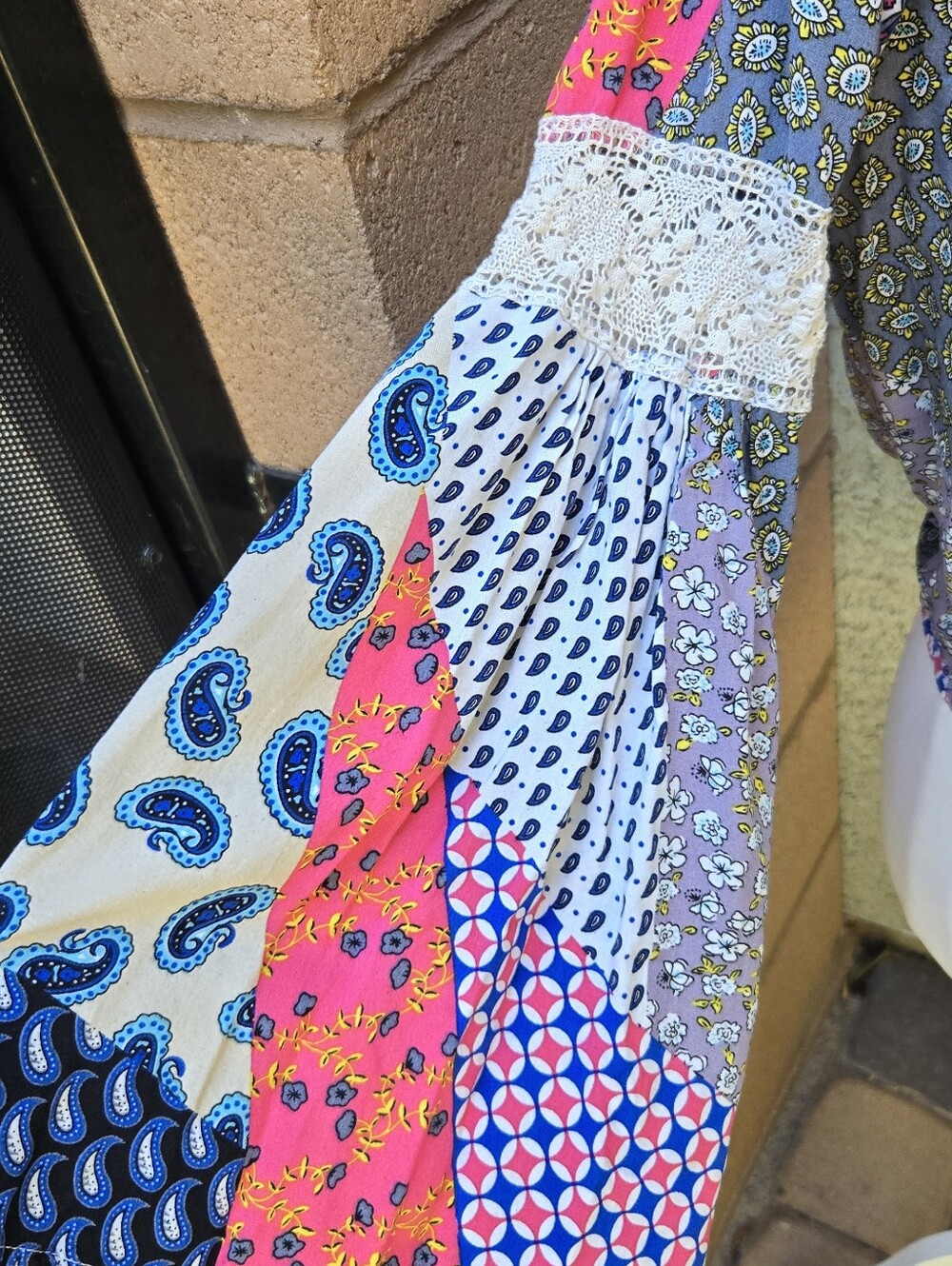 Cliche Boho Patchwork Peasant Top in Pink & Navy - Picture 3 of 8